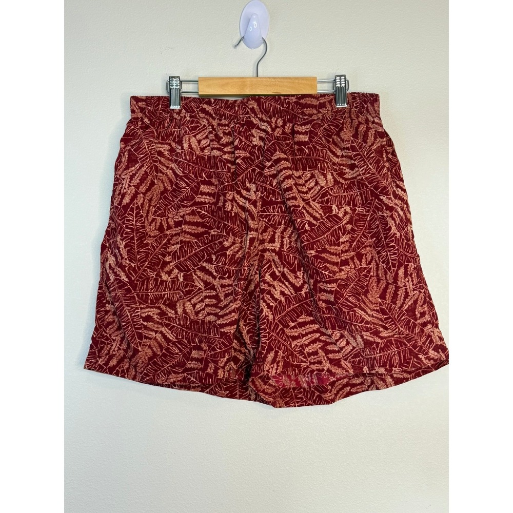 L.L Bean Mens Burgundy Tropical Leaf Print Supplex Mesh Lined Swim Trunks M